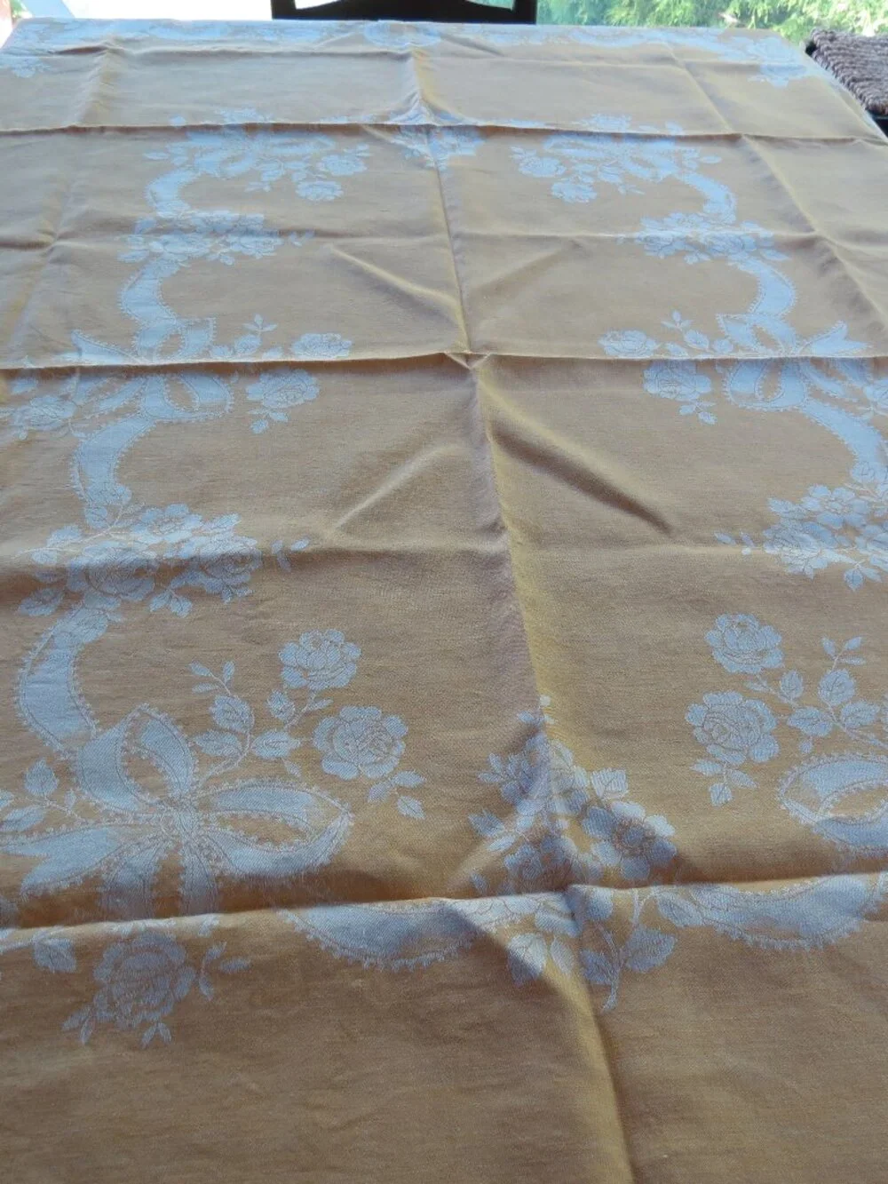 Vintage Reversible Jacquard Tablecloth Yellowish Gold